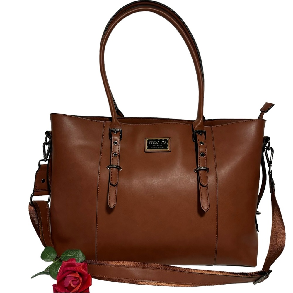 MOSISO Cognac 17” Laptop bag portfolio case satchel PU Leather CB Bag corpcore